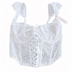 Victoria’s Secret White Lace-Up Corset Bustier Top NWT S-DD